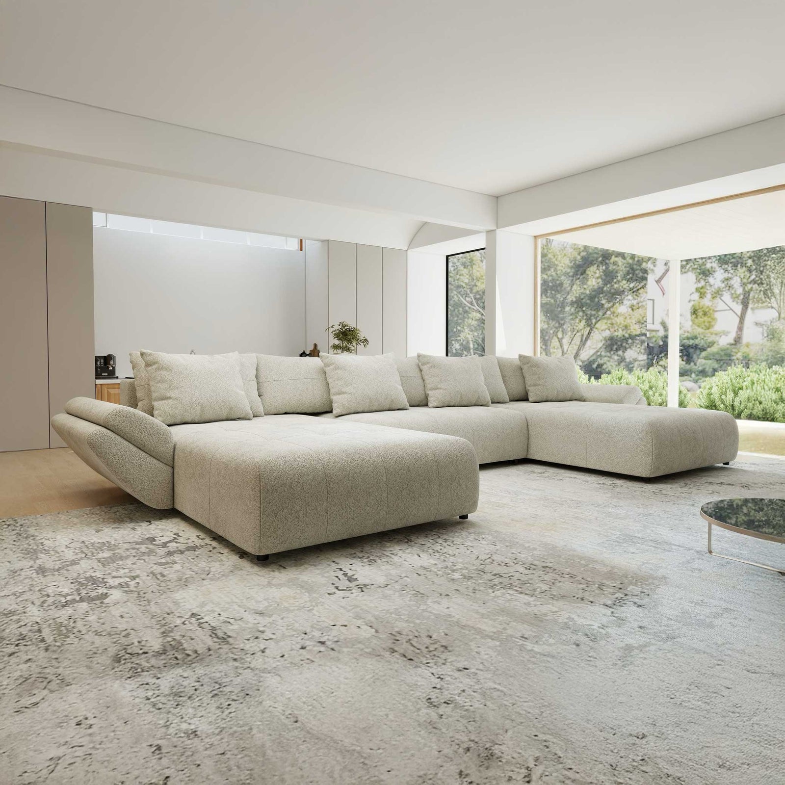 Colțar extensibil dumonde cu ladă de depozitare si sezut confortabil din spuma high-density, Berlin U Arena Bej 20 380x180 cm