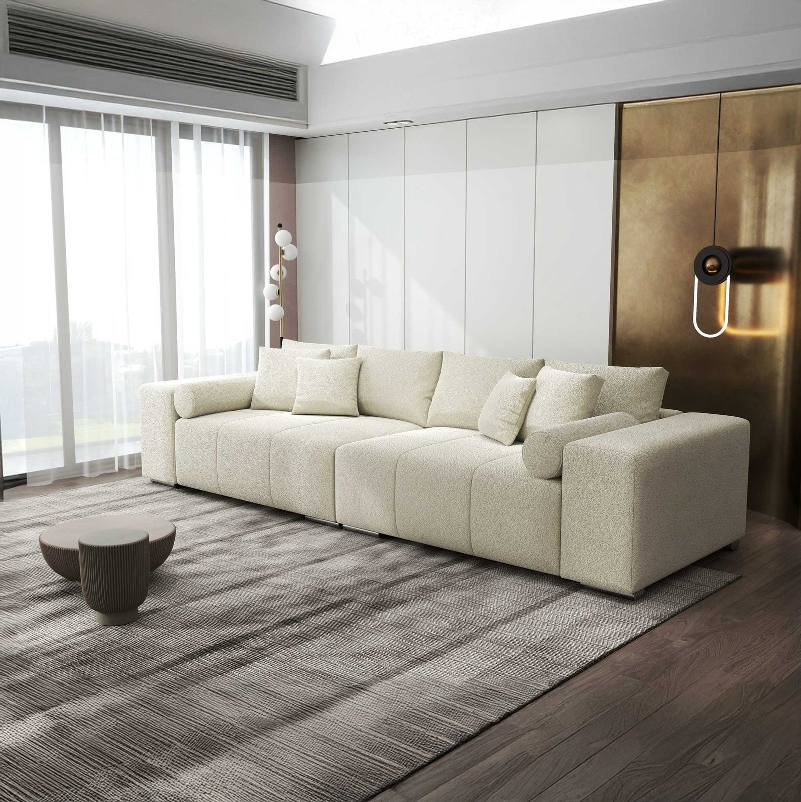 Canapea extensibilă dumonde cu ladă de depozitare si sezut confortabil din spuma high-density, Marbela XXL Quelle Bej 02 290x100 cm