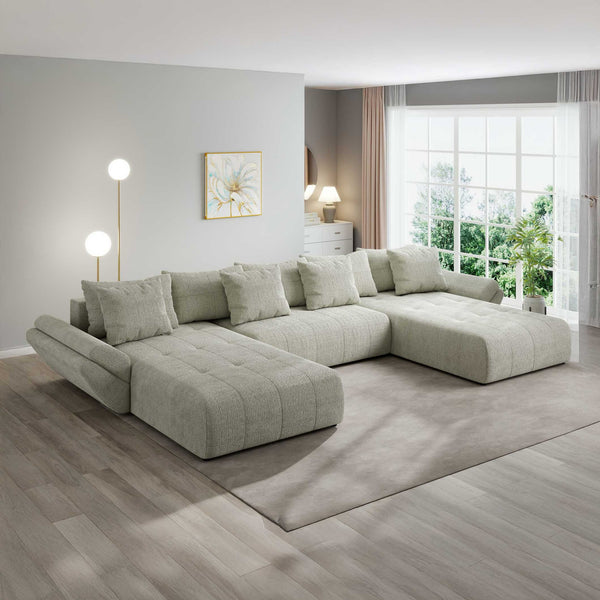 Colțar extensibil dumonde cu ladă de depozitare si sezut confortabil din spuma high-density, Berlin U Cremona Bej 04 380x180 cm