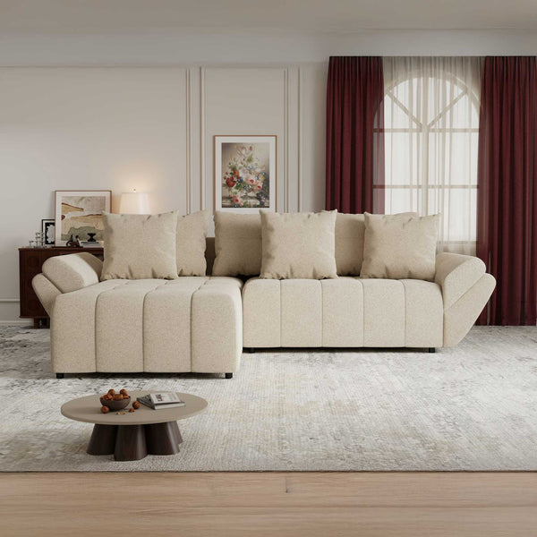 Colțar extensibil dumonde cu ladă de depozitare si sezut confortabil din spuma high-density, Berlin Quelle Bej 05 280x185 cm