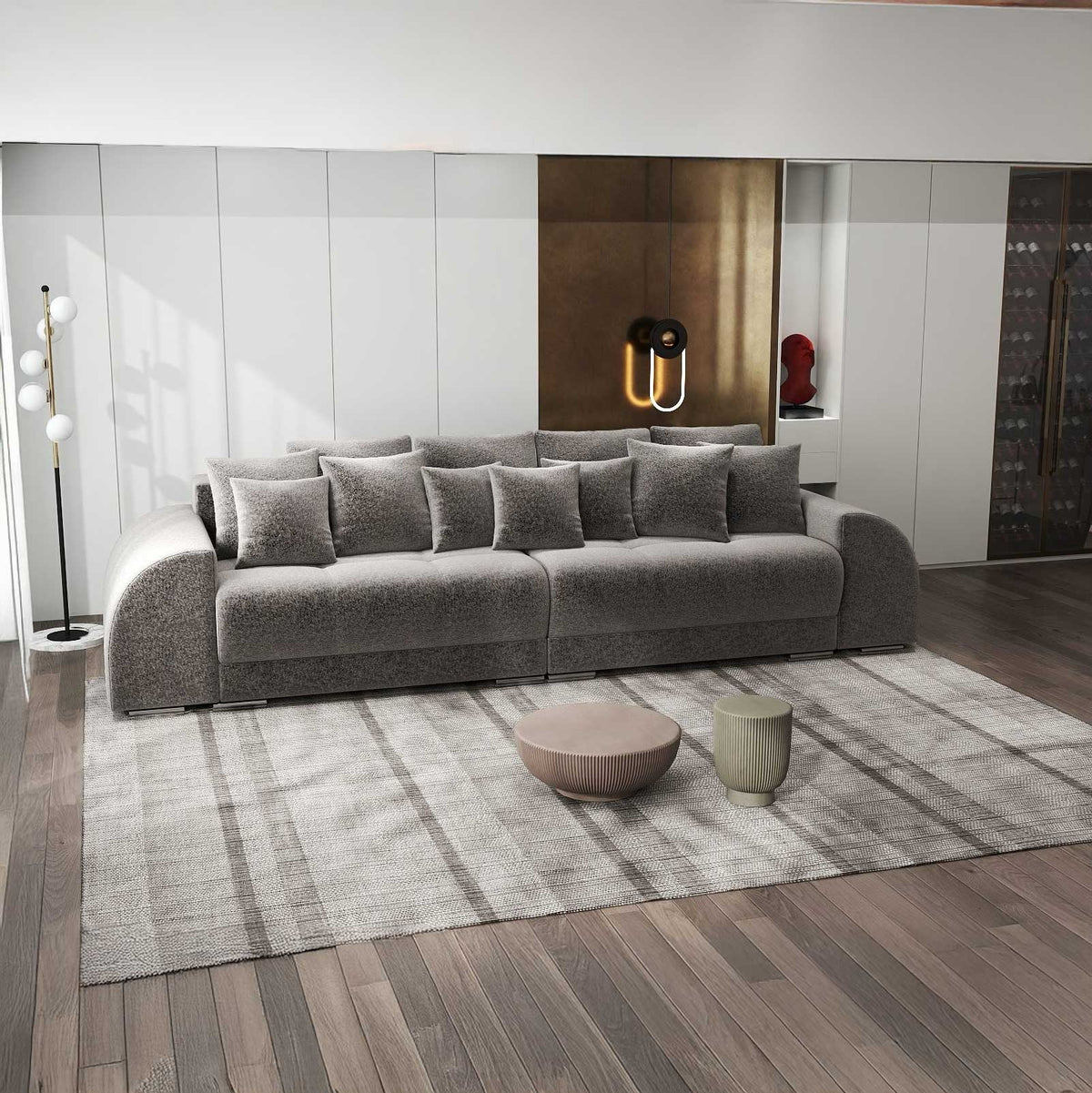 Canapea extensibilă dumonde cu 2 lăzi de depozitare si sezut confortabil din spuma high-density, Verona Monte Gri 16 310x100 cm