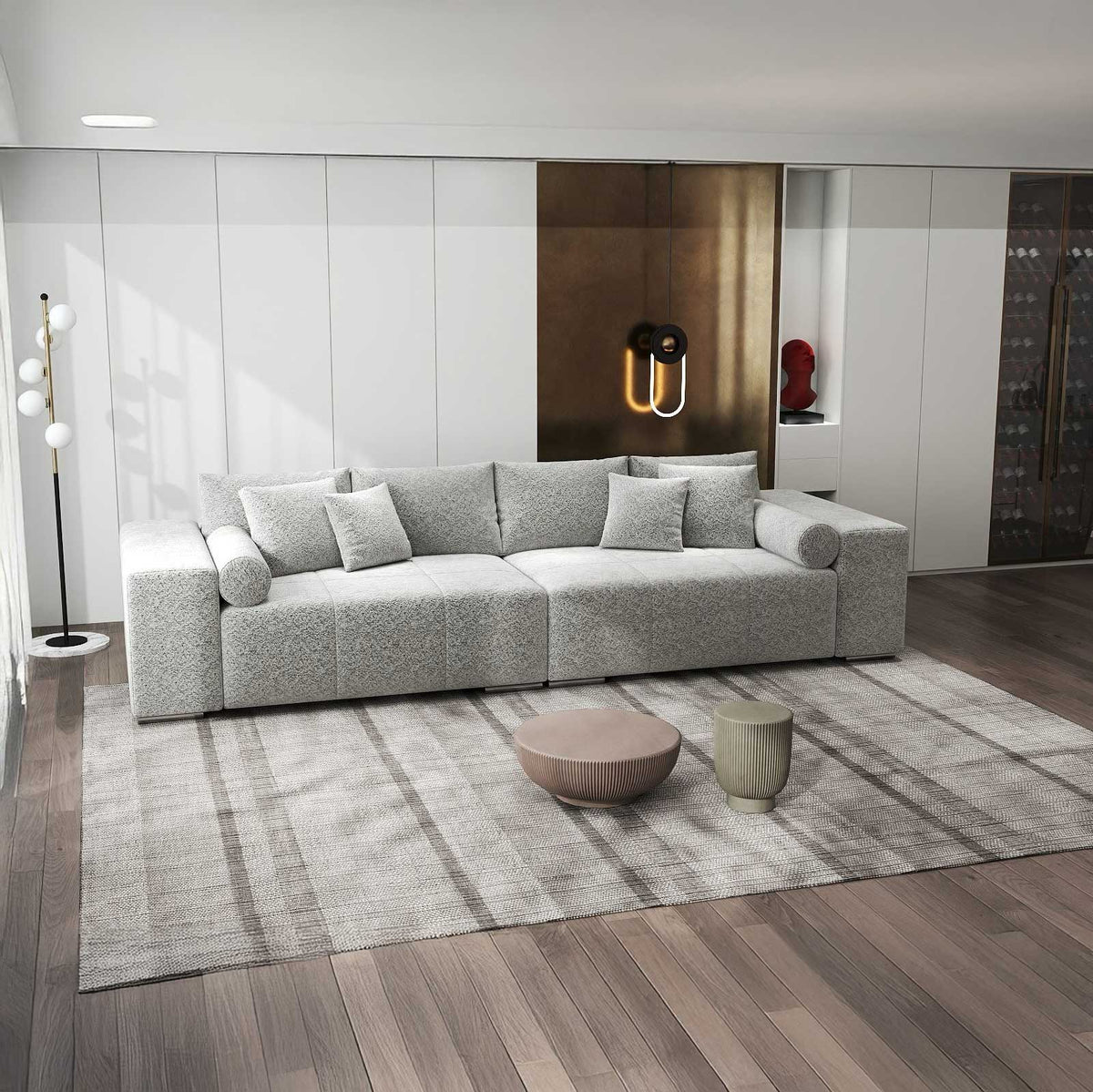 Canapea extensibilă dumonde cu ladă de depozitare si sezut confortabil din spuma high-density, Marbela XXL Arena Gri 15 290x100 cm