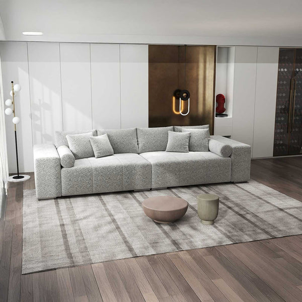 Canapea extensibilă dumonde cu ladă de depozitare si sezut confortabil din spuma high-density, Marbela XXL Arena Gri 15 290x100 cm