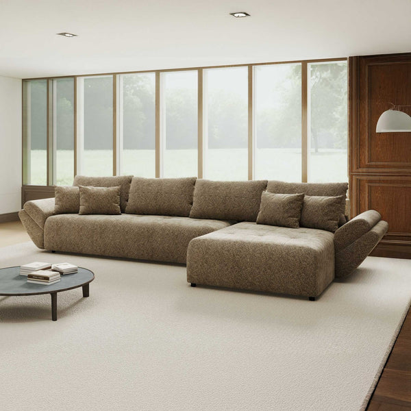 Colțar extensibil dumonde cu ladă de depozitare si sezut confortabil din spuma high-density, Berlin XL Arena Bej 4 II 350x185 cm