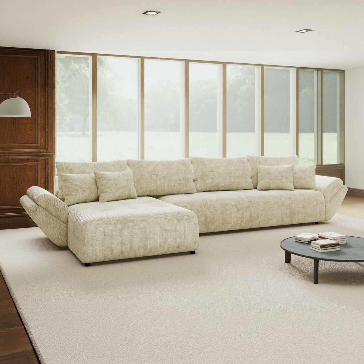 Colțar extensibil dumonde cu ladă de depozitare si sezut confortabil din spuma high-density, Berlin XL Cremona Alb 1 350x185 cm
