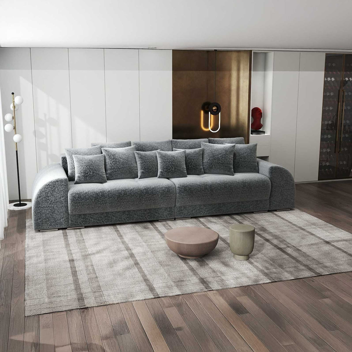 Canapea extensibilă dumonde cu 2 lăzi de depozitare si sezut confortabil din spuma high-density, Verona Monte Gri 90 310x100 cm