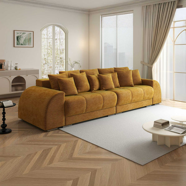 Canapea extensibilă dumonde cu 2 lăzi de depozitare si sezut confortabil din spuma high-density, Verona Monolith Mustar 48 310x100 cm