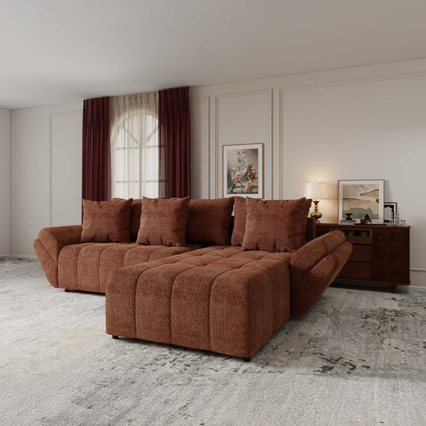 Colțar extensibil dumonde cu ladă de depozitare si sezut confortabil din spuma high-density, Berlin Cremona Teracota 52 II 280x185 cm