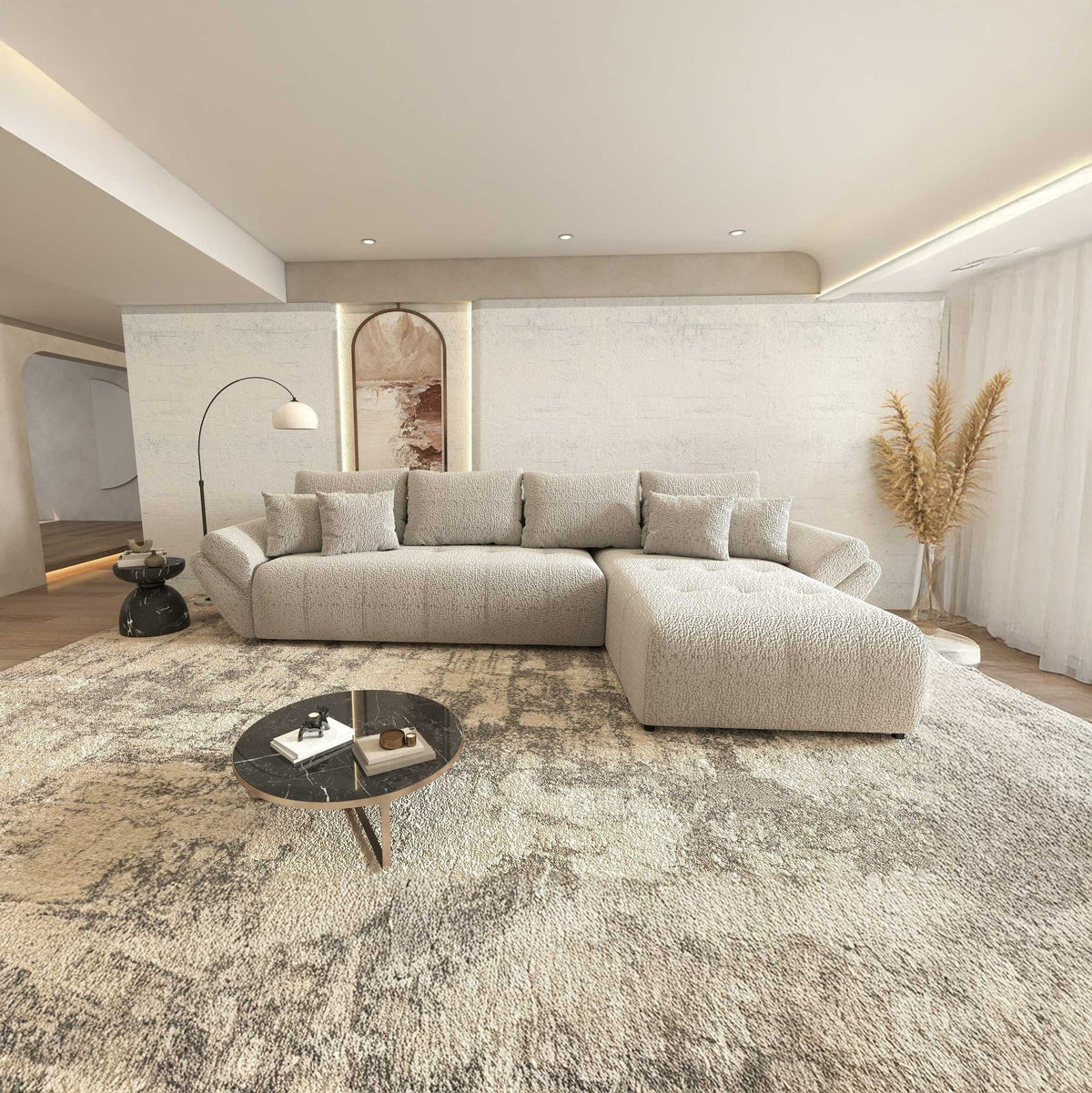 Colțar extensibil dumonde cu ladă de depozitare si sezut confortabil din spuma high-density, Berlin XL Jaguar Gri 19 II 350x185 cm