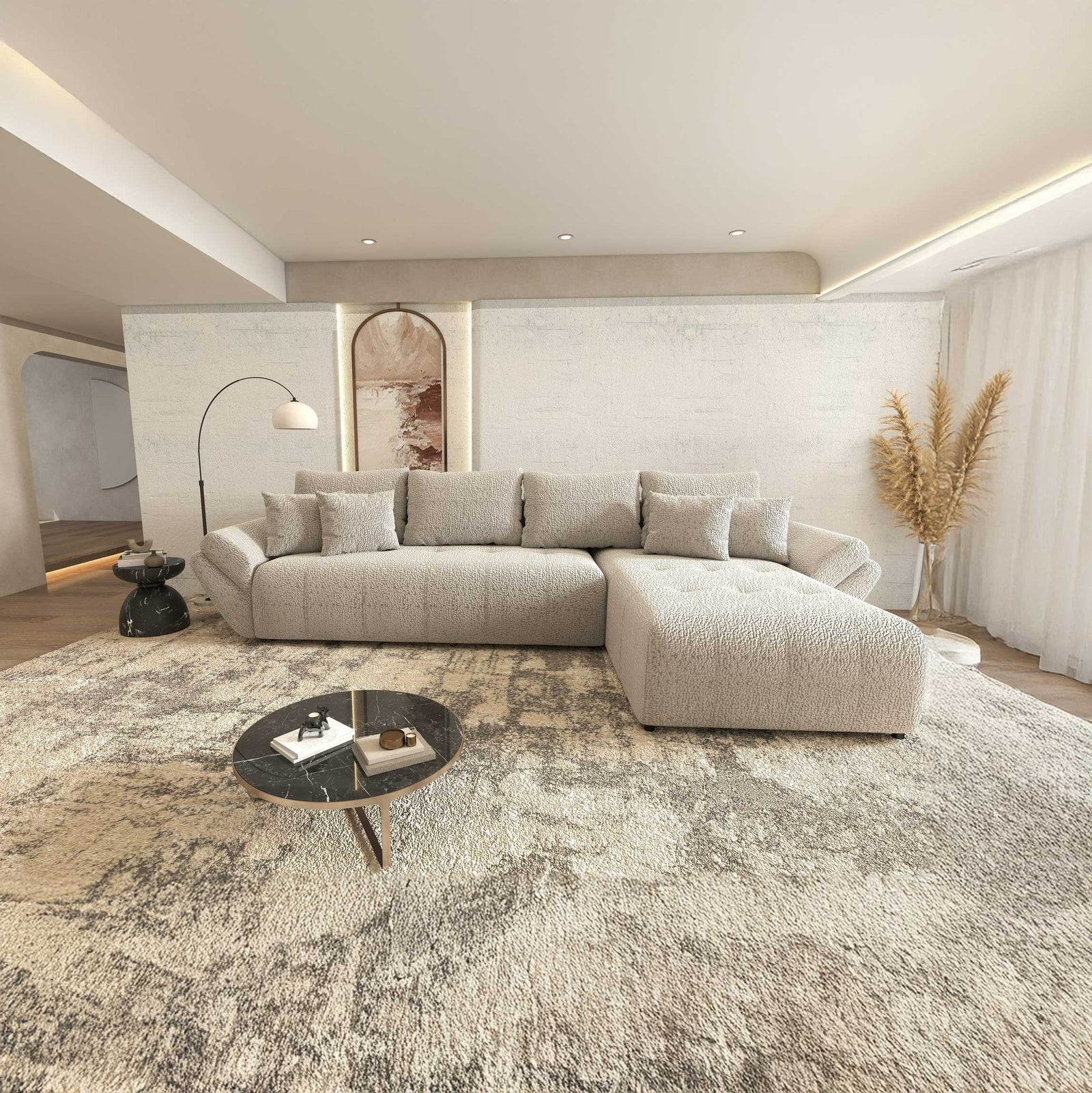 Colțar extensibil dumonde cu ladă de depozitare si sezut confortabil din spuma high-density, Berlin XL Jaguar Gri 19 II 350x185 cm