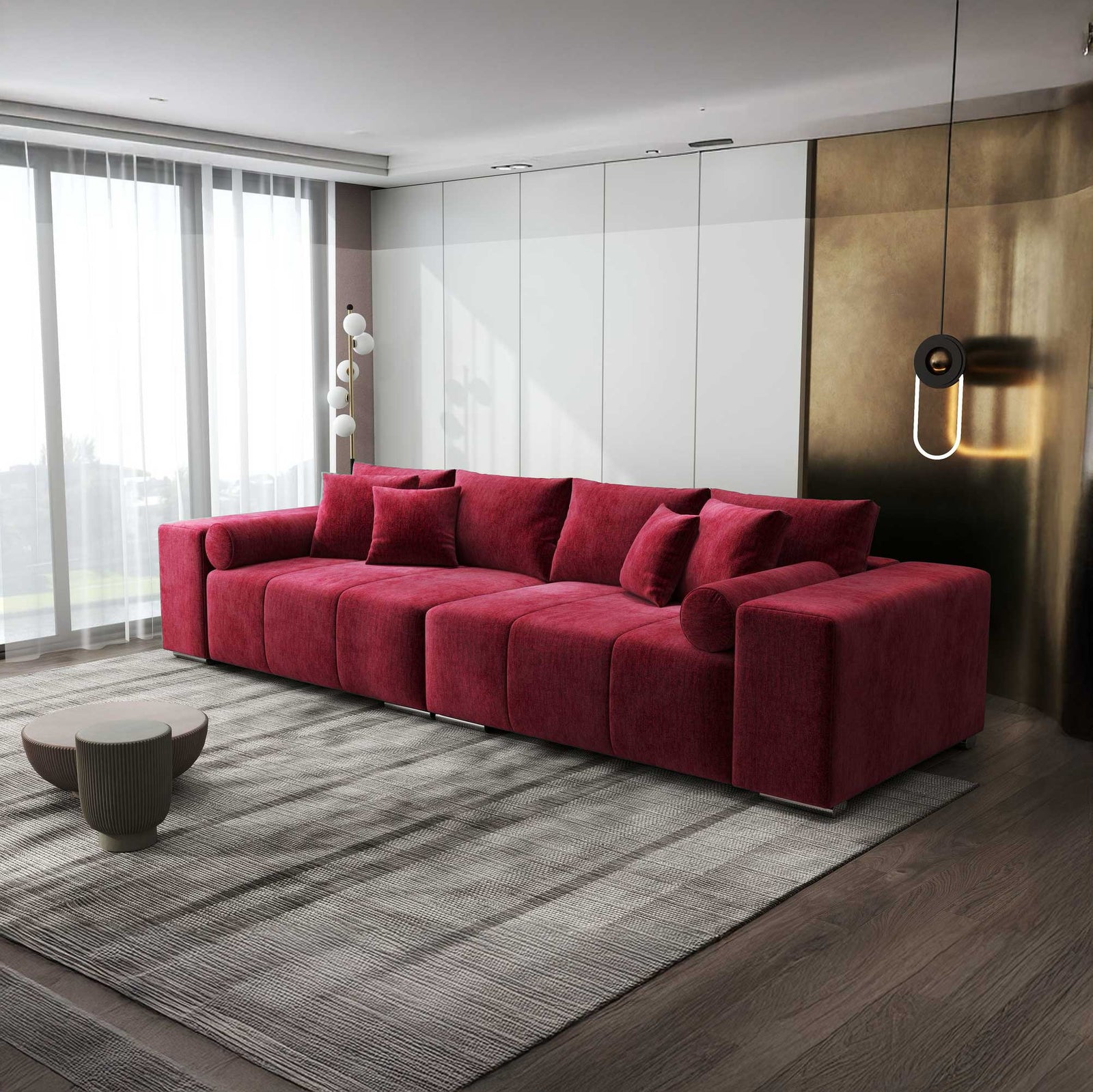 Canapea extensibilă dumonde cu ladă de depozitare si sezut confortabil din spuma high-density, Marbela XXL Monolith Rosu 59 290x100 cm