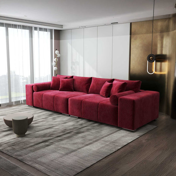 Canapea extensibilă dumonde cu ladă de depozitare si sezut confortabil din spuma high-density, Marbela XXL Monolith Rosu 59 290x100 cm