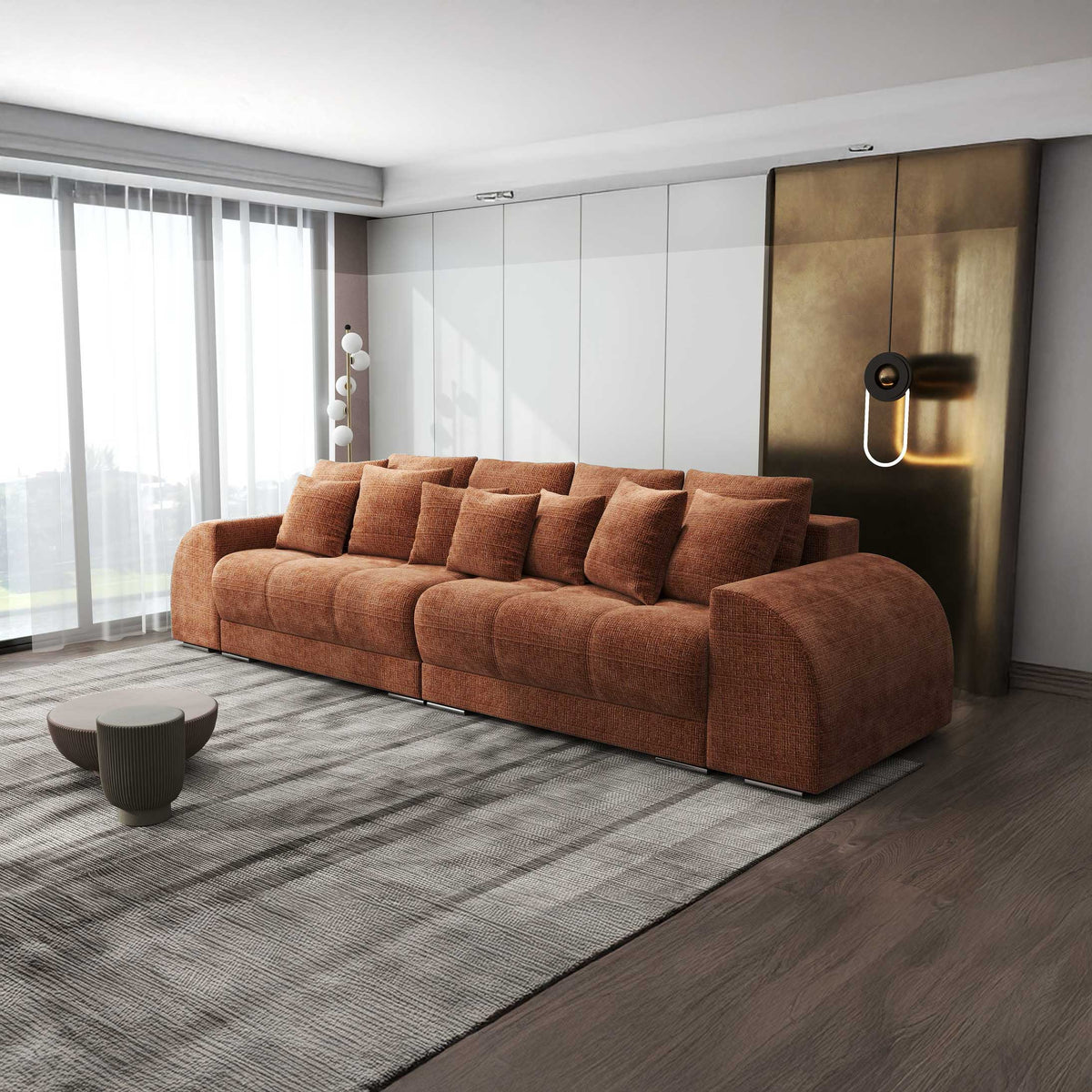 Canapea extensibilă dumonde cu 2 lăzi de depozitare si sezut confortabil din spuma high-density, Verona Cremona Teracota 52 310x100 cm