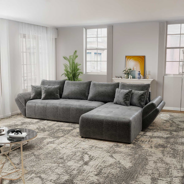 Colțar extensibil dumonde cu ladă de depozitare si sezut confortabil din spuma high-density, Berlin XL Monolith Gri Antracit 97 II 350x185 cm
