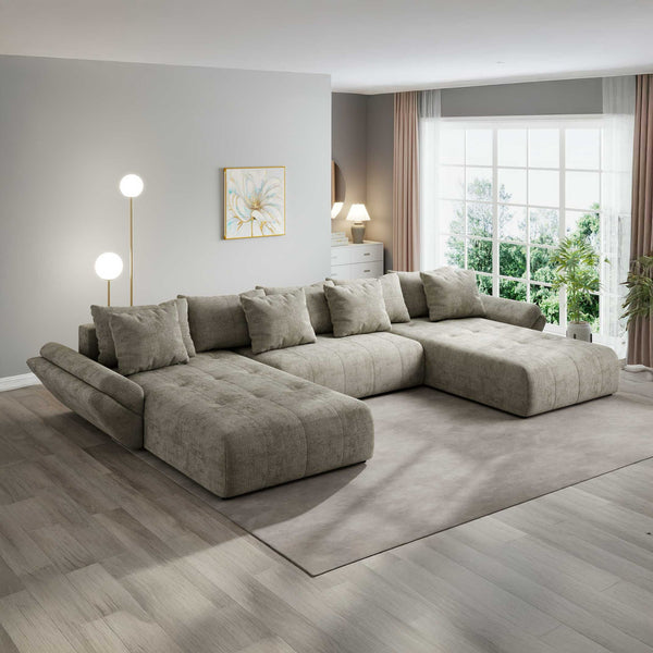 Colțar extensibil dumonde cu ladă de depozitare si sezut confortabil din spuma high-density, Berlin U Cremona Bej 14 380x180 cm