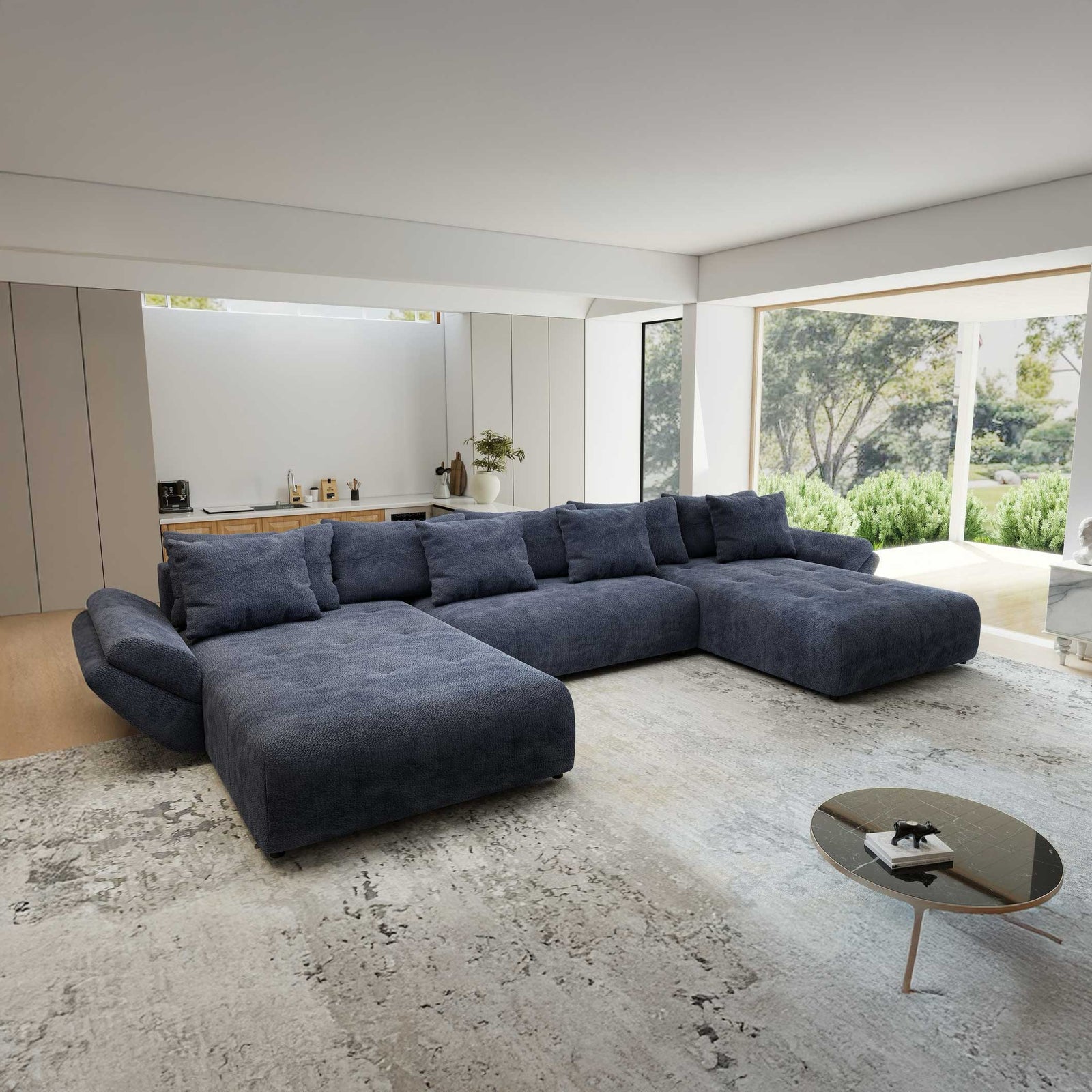 Colțar extensibil dumonde cu ladă de depozitare si sezut confortabil din spuma high-density, Berlin U Vibe Albastru 79 380x180 cm