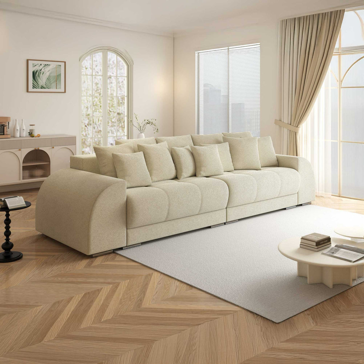 Canapea extensibilă dumonde cu 2 lăzi de depozitare si sezut confortabil din spuma high-density, Verona Quelle Bej 05 310x100 cm