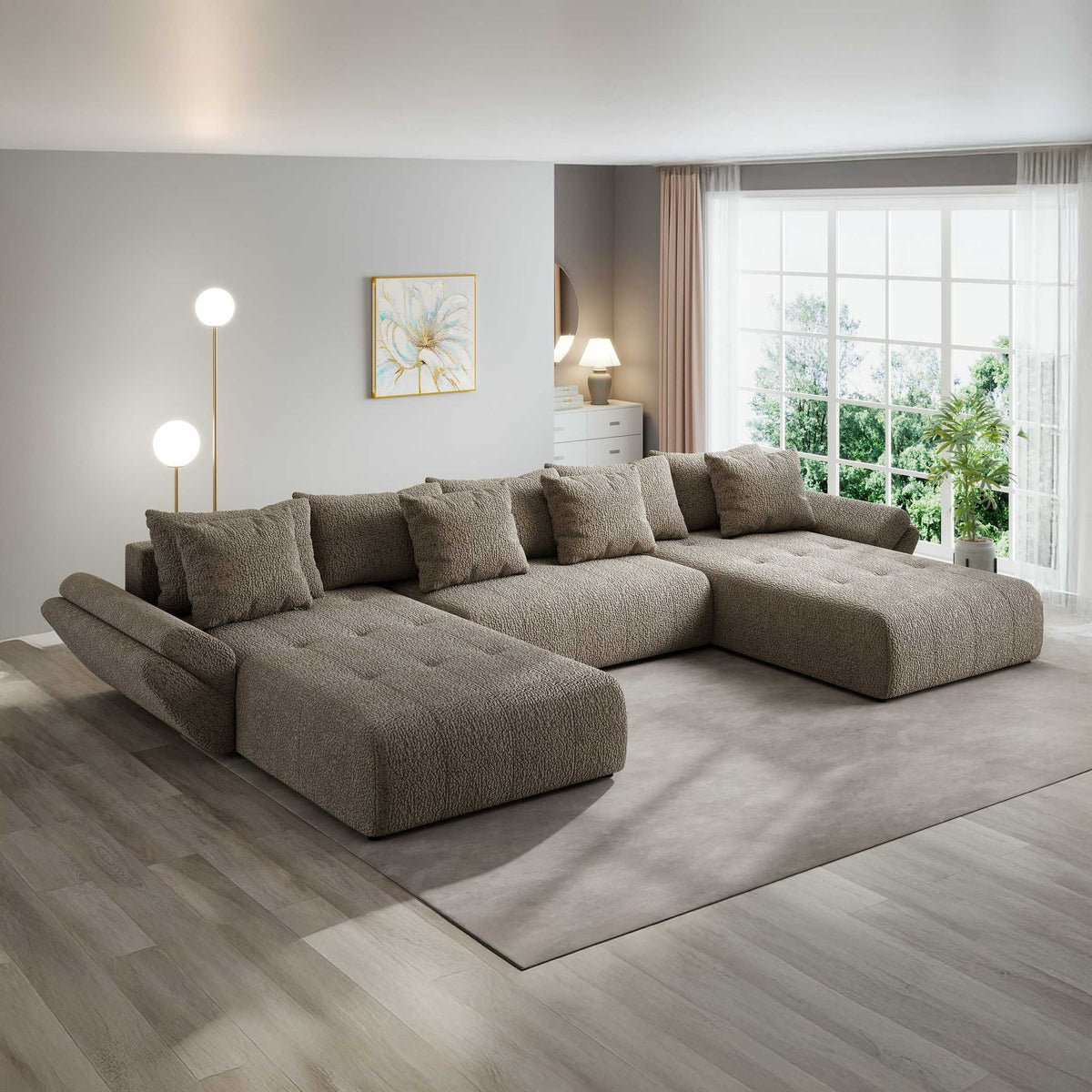 Colțar extensibil dumonde cu ladă de depozitare si sezut confortabil din spuma high-density, Berlin U Jaguar Maro Cappuccino 8 380x180 cm