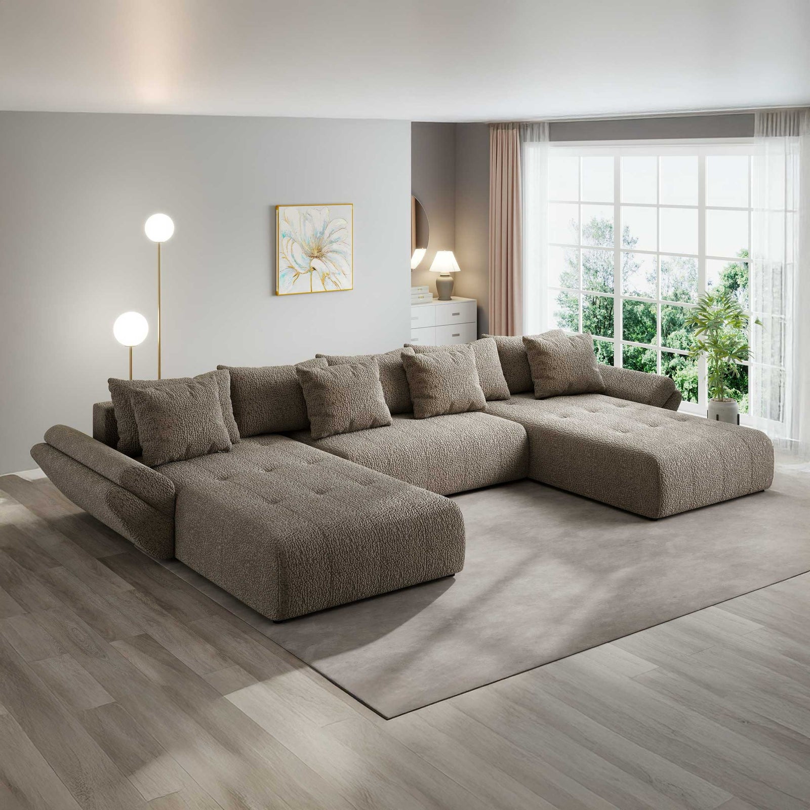 Colțar extensibil dumonde cu ladă de depozitare si sezut confortabil din spuma high-density, Berlin U Jaguar Maro Cappuccino 8 380x180 cm