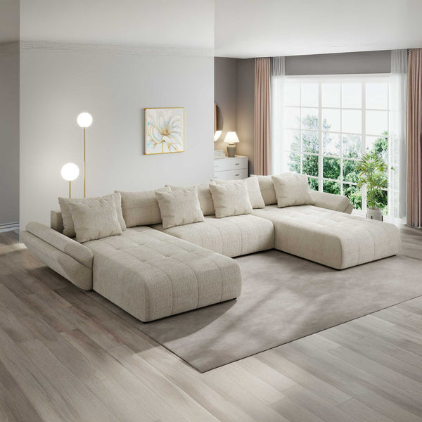 Colțar extensibil dumonde cu ladă de depozitare si sezut confortabil din spuma high-density, Berlin U Cremona Gri Deschis 02 380x180 cm