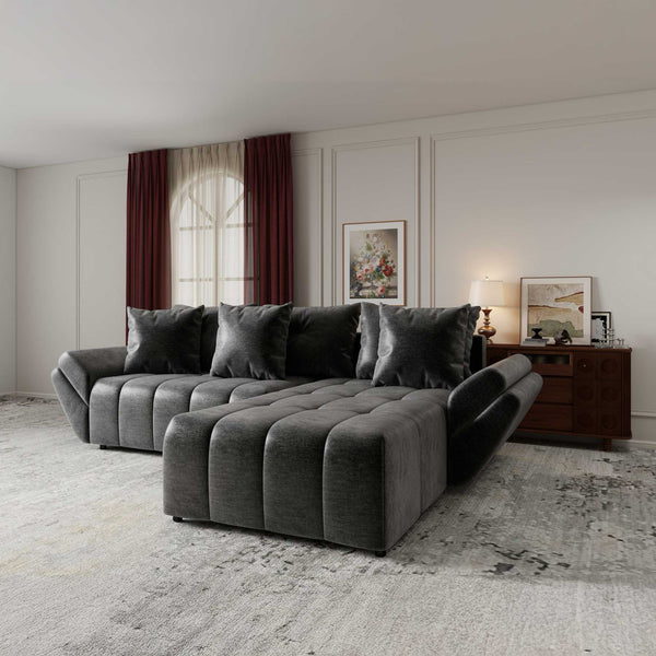 Colțar extensibil dumonde cu ladă de depozitare si sezut confortabil din spuma high-density, Berlin Monolith Gri Antracit 97 II 280x185 cm