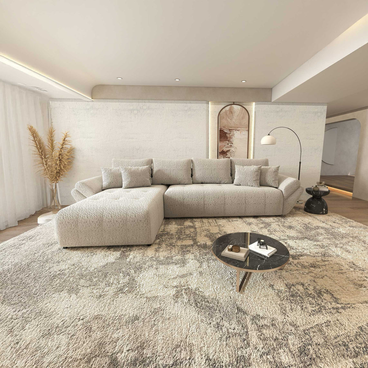 Colțar extensibil dumonde cu ladă de depozitare si sezut confortabil din spuma high-density, Berlin XL Jaguar Gri 19 350x185 cm