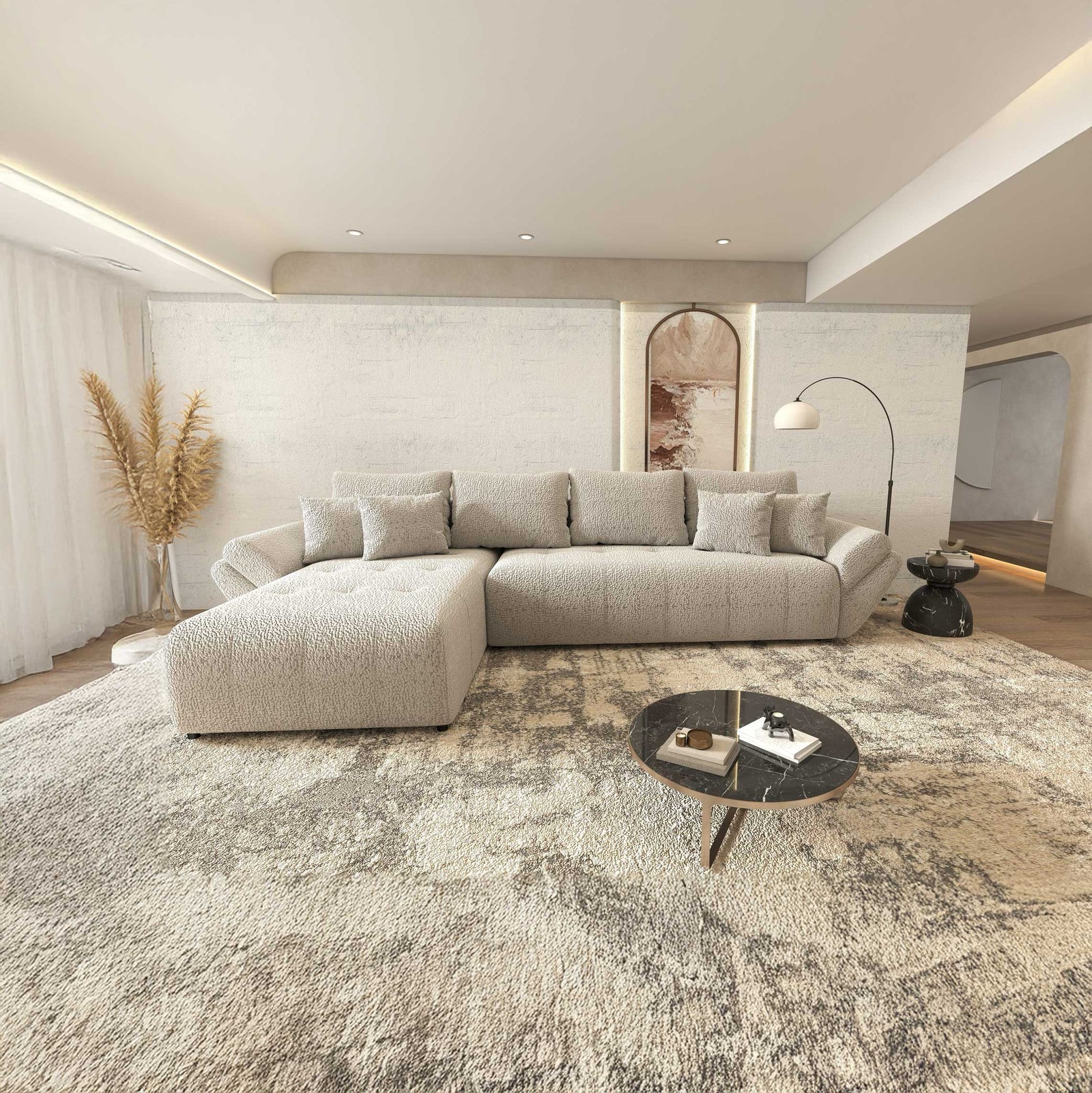 Colțar extensibil dumonde cu ladă de depozitare si sezut confortabil din spuma high-density, Berlin XL Jaguar Gri 19 350x185 cm