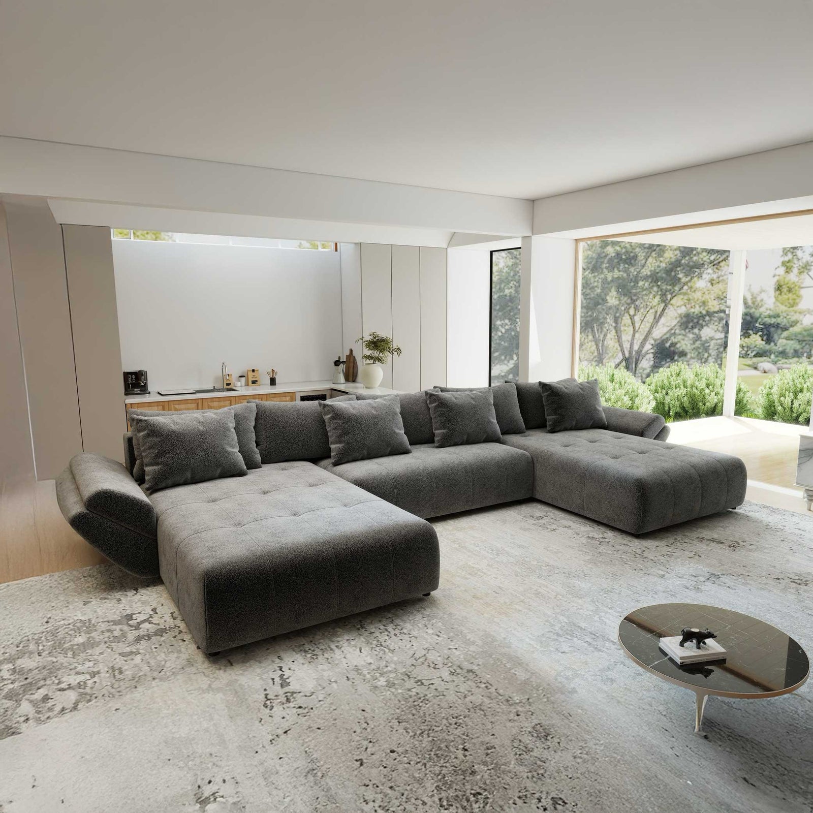 Colțar extensibil dumonde cu ladă de depozitare si sezut confortabil din spuma high-density, Berlin U Quelle Gri 92 380x180 cm