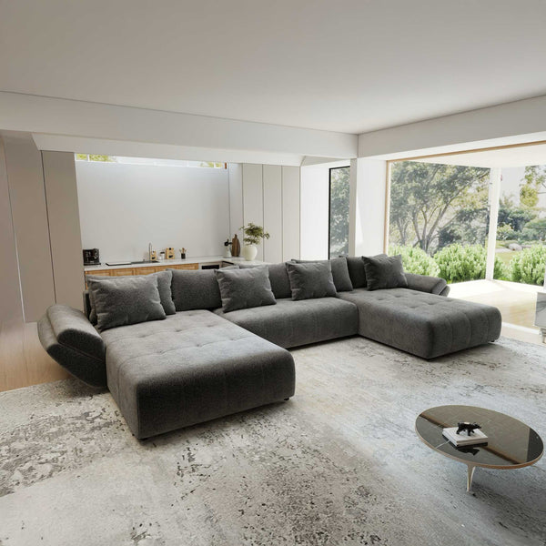 Colțar extensibil dumonde cu ladă de depozitare si sezut confortabil din spuma high-density, Berlin U Quelle Gri 92 380x180 cm