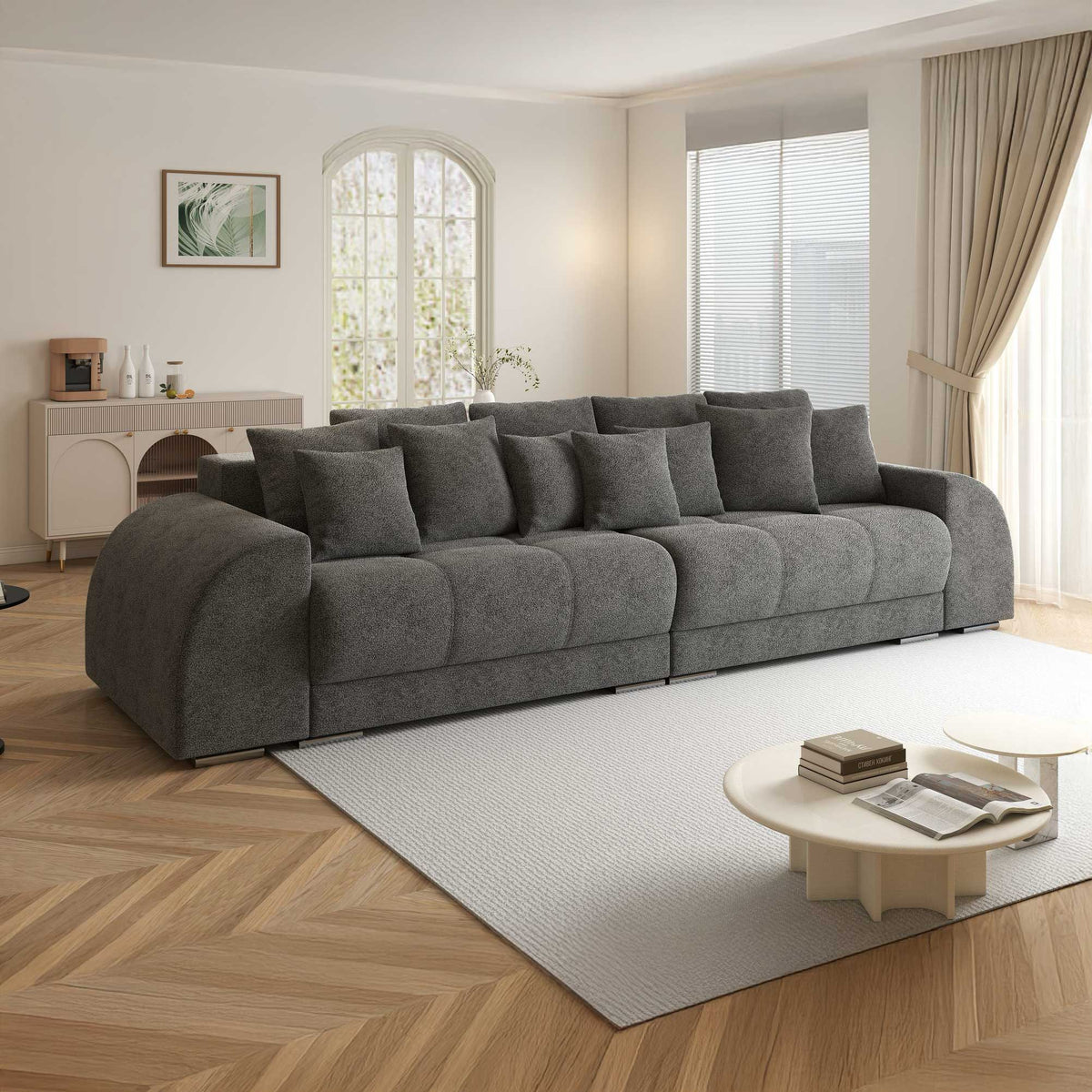 Canapea extensibilă dumonde cu 2 lăzi de depozitare si sezut confortabil din spuma high-density, Verona Quelle Gri 92 310x100 cm