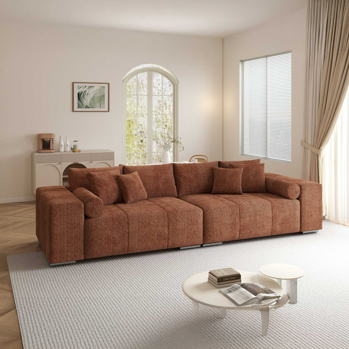Canapea extensibilă dumonde cu ladă de depozitare si sezut confortabil din spuma high-density, Marbela XXL Cremona Teracota 52 290x100 cm