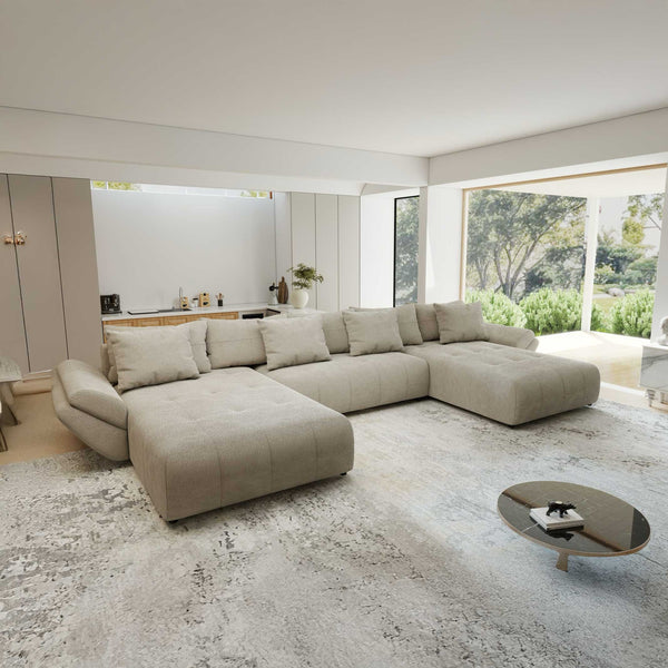Colțar extensibil dumonde cu ladă de depozitare si sezut confortabil din spuma high-density, Berlin U Vibe Bej 06 380x180 cm