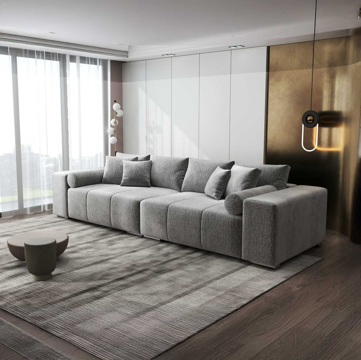 Canapea extensibilă dumonde cu ladă de depozitare si sezut confortabil din spuma high-density, Marbela XXL Monolith Gri 85 290x100 cm