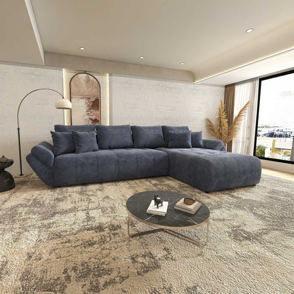 Colțar extensibil dumonde cu ladă de depozitare si sezut confortabil din spuma high-density, Berlin XL Vibe Albastru 79 II 350x185 cm