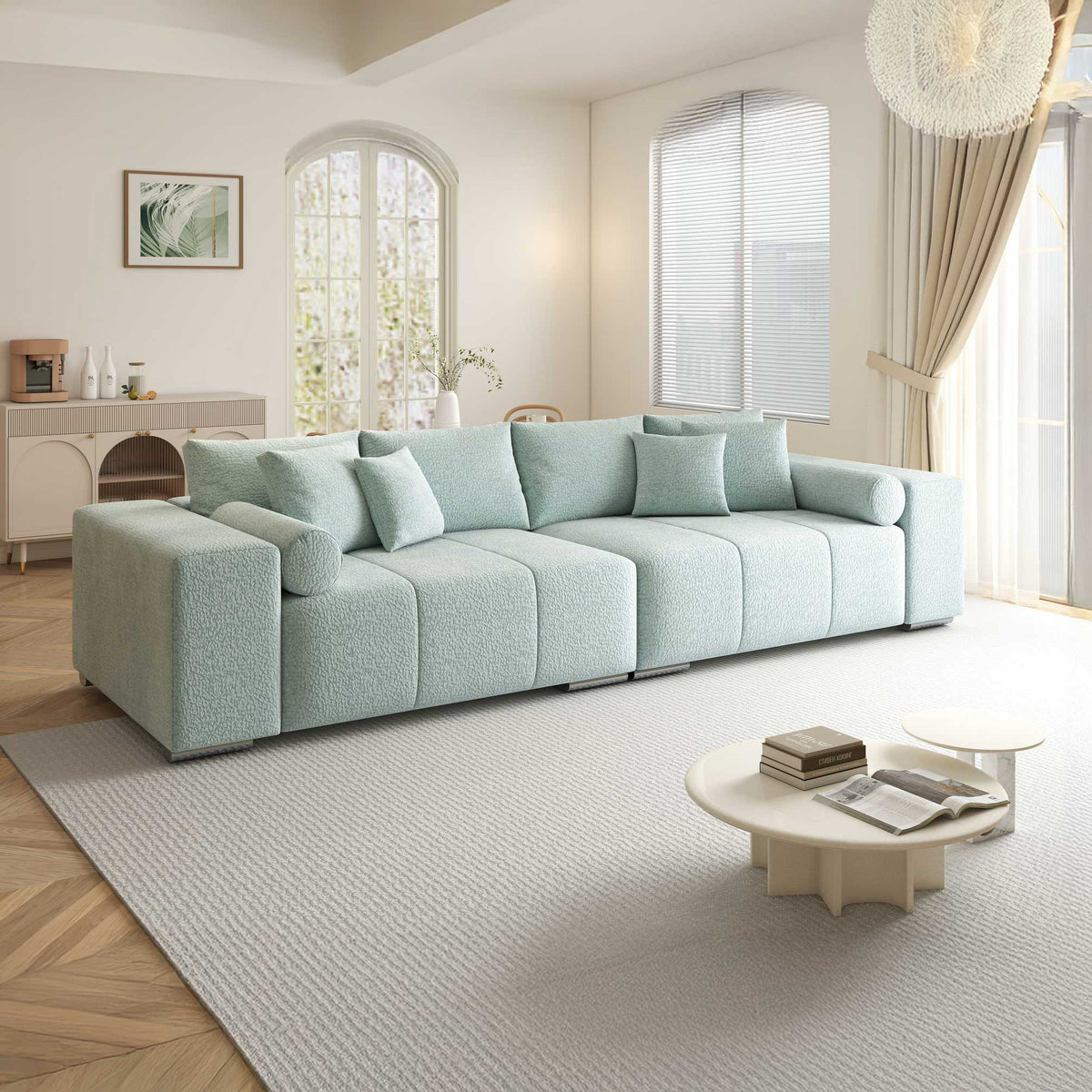 Canapea extensibilă dumonde cu ladă de depozitare si sezut confortabil din spuma high-density, Marbela XXL Jaguar Verde Mint 16 290x100 cm