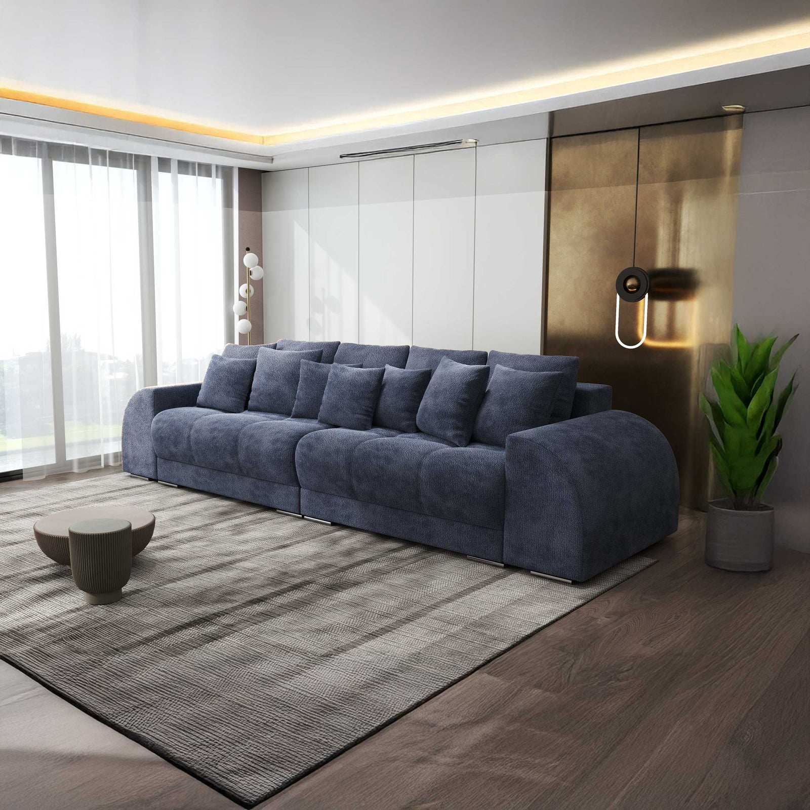 Canapea extensibilă dumonde cu 2 lăzi de depozitare si sezut confortabil din spuma high-density, Verona Vibe Albastru 79 310x100 cm