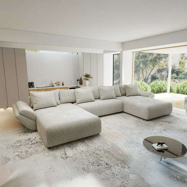 Colțar extensibil dumonde cu ladă de depozitare si sezut confortabil din spuma high-density, Berlin U Arena Bej 2 380x180 cm