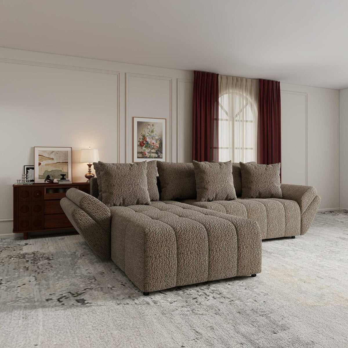 Colțar extensibil dumonde cu ladă de depozitare si sezut confortabil din spuma high-density, Berlin Jaguar Maro Cappuccino 8 280x185 cm