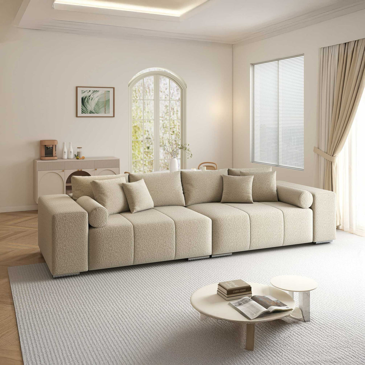 Canapea extensibilă dumonde cu ladă de depozitare si sezut confortabil din spuma high-density, Marbela XXL Jaguar Bej 4 290x100 cm
