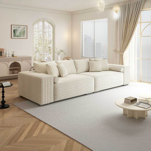 Canapea extensibilă dumonde cu ladă de depozitare si sezut confortabil din spuma high-density, Marbela XXL Tilia Bej 01 290x100 cm