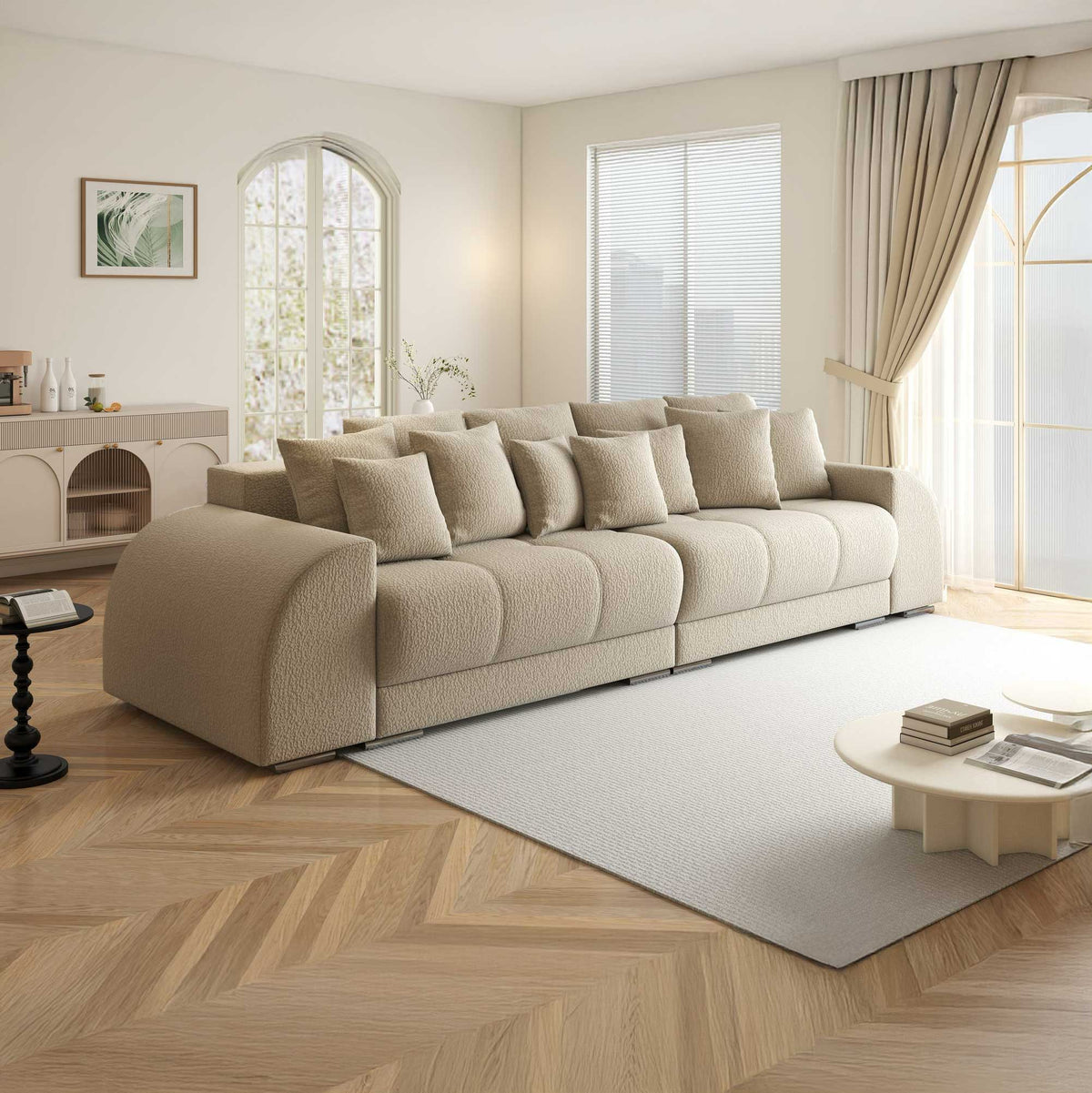 Canapea extensibilă dumonde cu 2 lăzi de depozitare si sezut confortabil din spuma high-density, Verona Jaguar Bej 4 310x100 cm