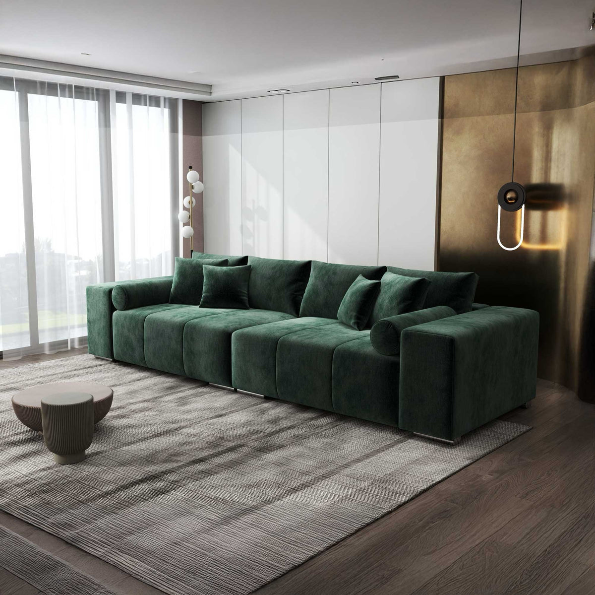 Canapea extensibilă dumonde cu ladă de depozitare si sezut confortabil din spuma high-density, Marbela XXL Monolith Verde 37 290x100 cm
