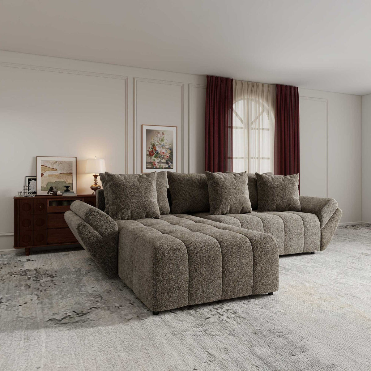 Colțar extensibil dumonde cu ladă de depozitare si sezut confortabil din spuma high-density, Berlin Arena Bej 4 280x185 cm