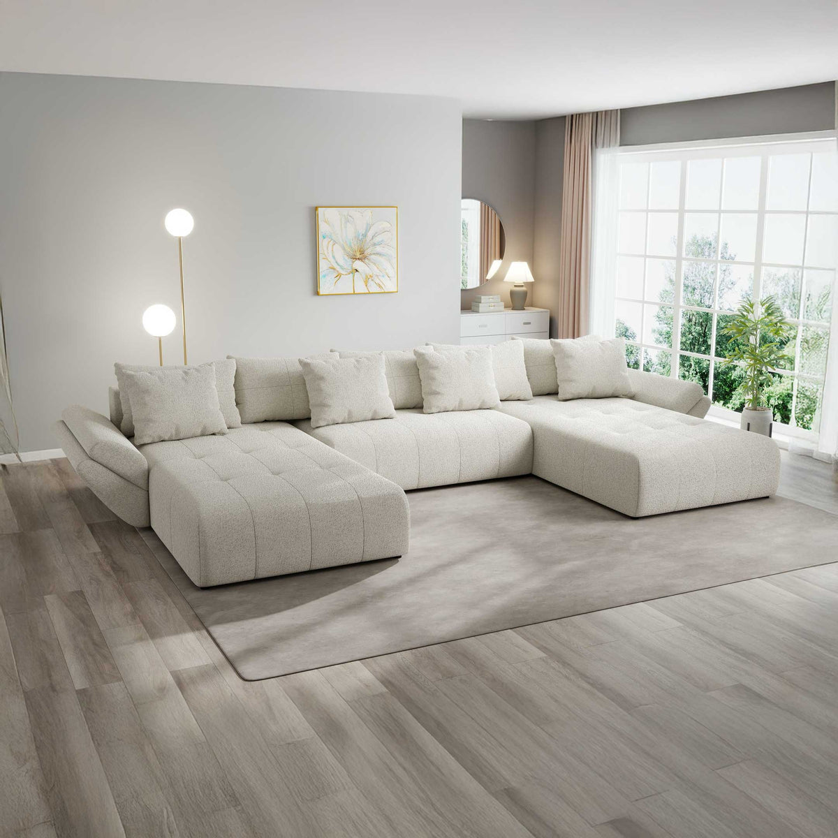 Colțar extensibil dumonde cu ladă de depozitare si sezut confortabil din spuma high-density, Berlin U Monte Bej 03 380x180 cm