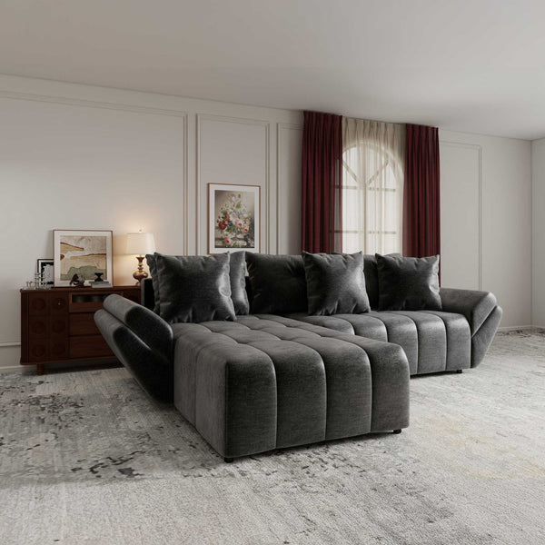 Colțar extensibil dumonde cu ladă de depozitare si sezut confortabil din spuma high-density, Berlin Monolith Gri Antracit 97 280x185 cm