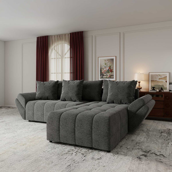 Colțar extensibil dumonde cu ladă de depozitare si sezut confortabil din spuma high-density, Berlin Quelle Gri 92 II 280x185 cm