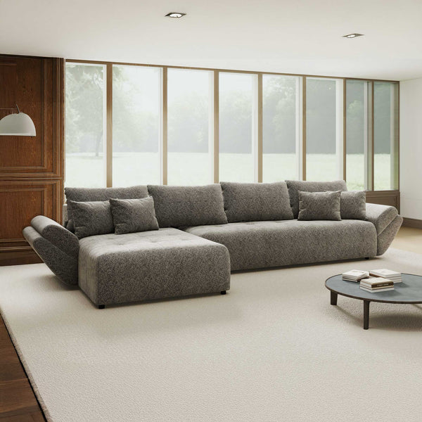 Colțar extensibil dumonde cu ladă de depozitare si sezut confortabil din spuma high-density, Berlin XL Arena Gri Grafit 18 350x185 cm