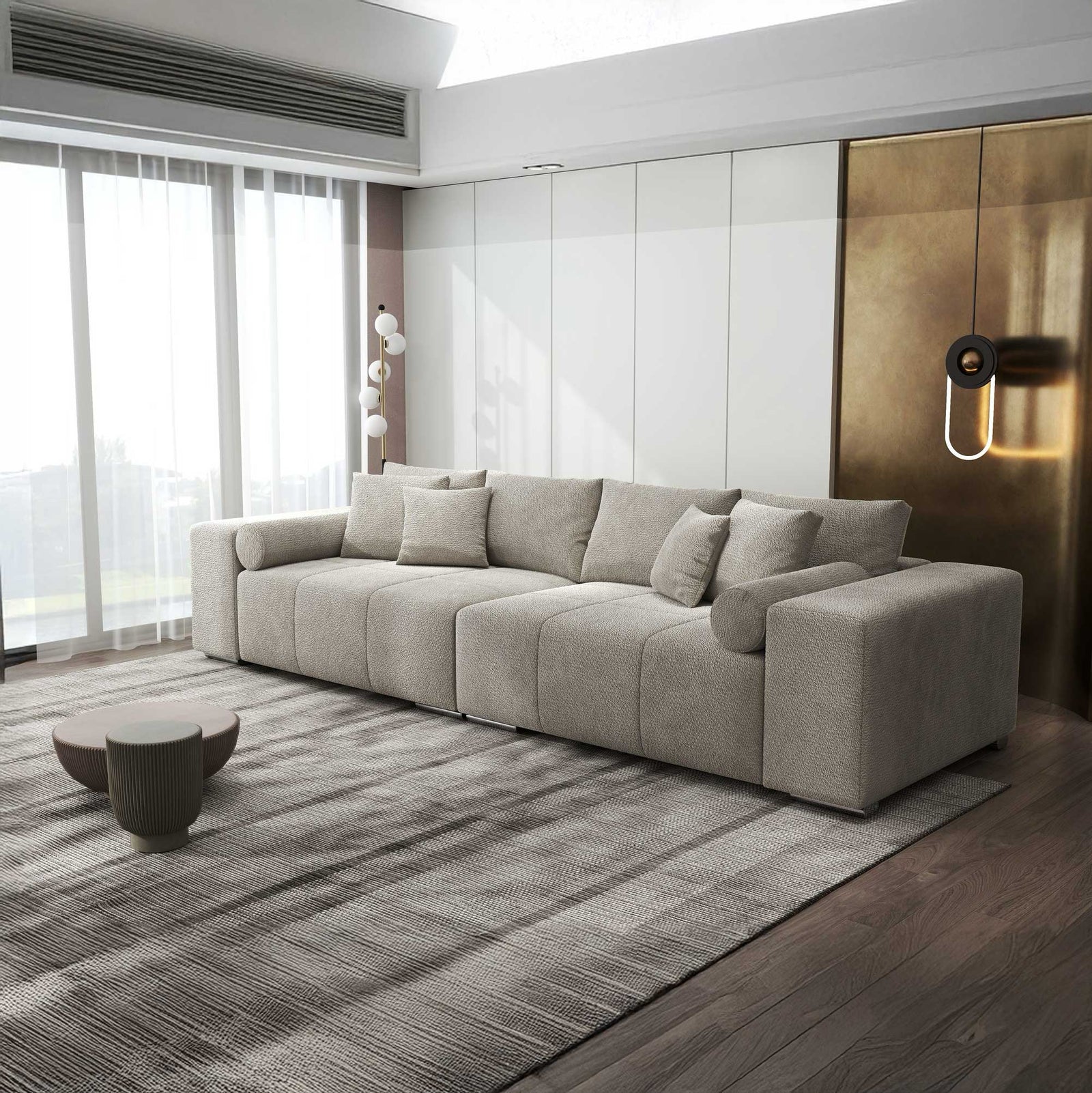 Canapea extensibilă dumonde cu ladă de depozitare si sezut confortabil din spuma high-density, Marbela XXL Vibe Bej 06 290x100 cm