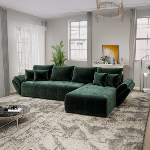 Colțar extensibil dumonde cu ladă de depozitare si sezut confortabil din spuma high-density, Berlin XL Monolith Verde 37 II 350x185 cm