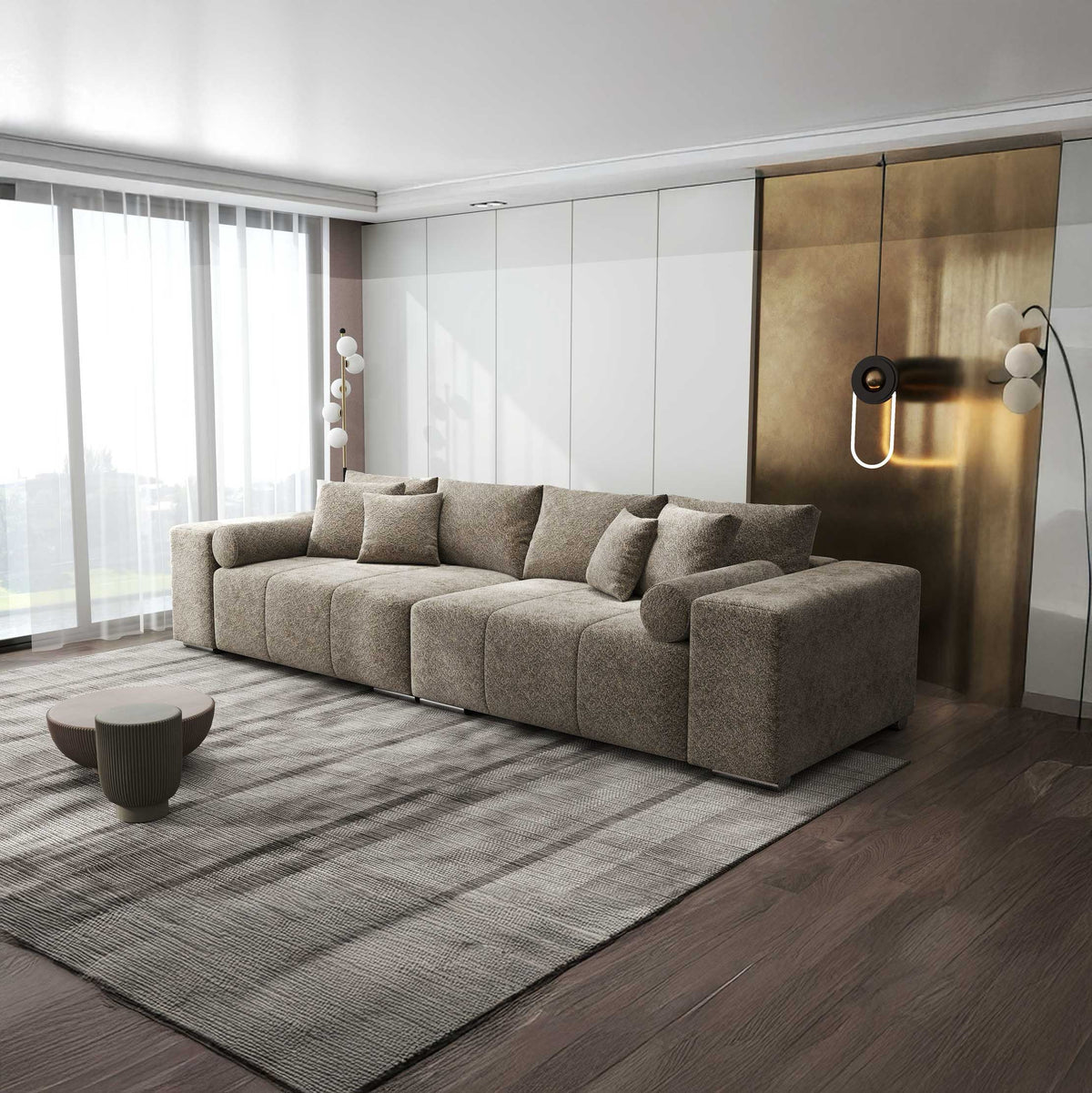 Canapea extensibilă dumonde cu ladă de depozitare si sezut confortabil din spuma high-density, Marbela XXL Arena Bej 4 290x100 cm